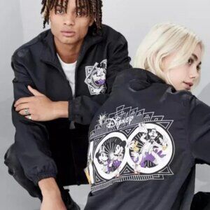 Disney 100 Mickey And Friends Black Art Deco Nylon Bomber Moto Jacket Size XXL